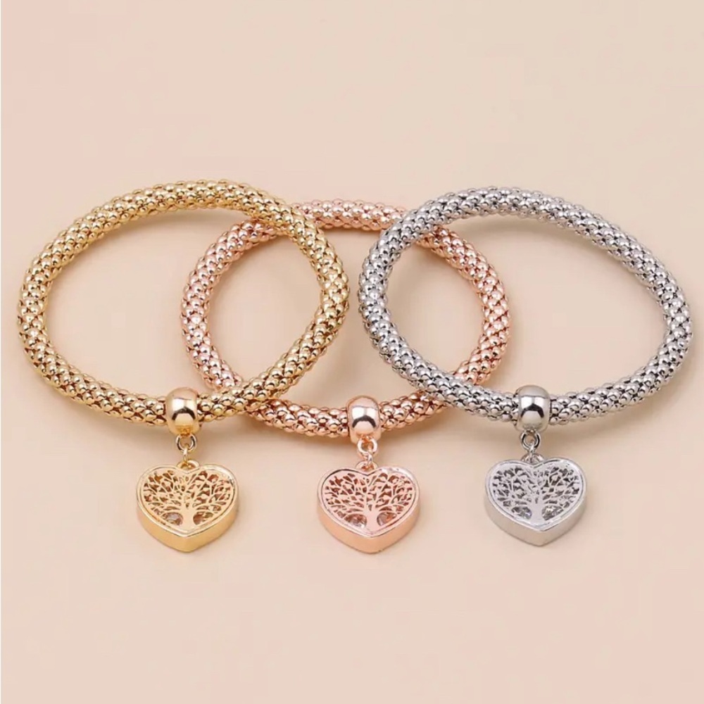 Tree of Life Heart Charms Layered Bracelet Set - Picture 2 of 4